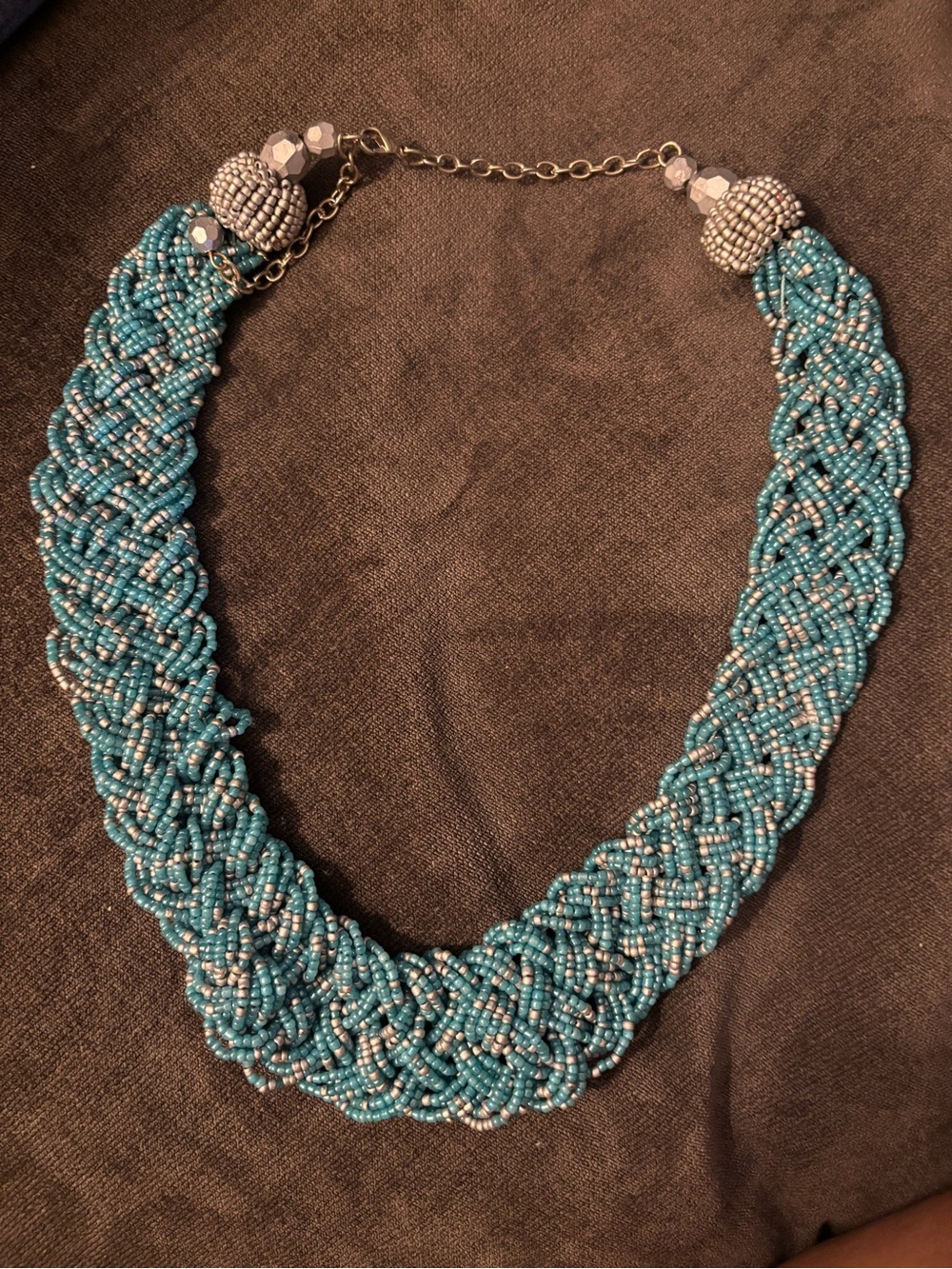 Zara Turquoise and Silver Braided Beaded Necklace